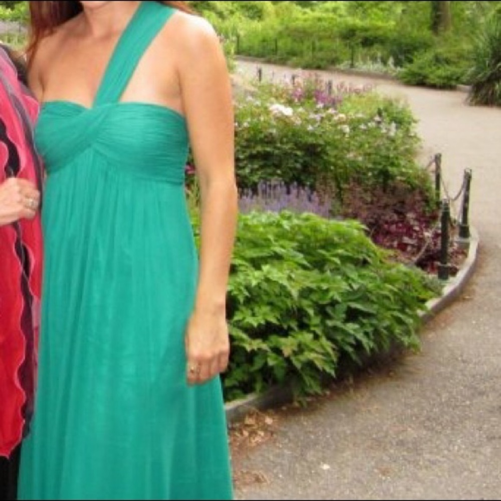 Oleg Cassini Teal One-Shoulder Empire Waist Dress